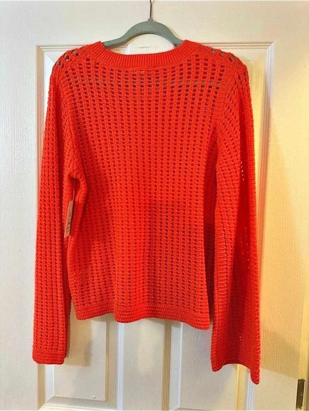 TIME AND TRU Textured Cotton Sweater with Long Sleeves Orange Medium